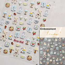 Charm Retro Bear Candy Cake Bowknot Rabbit Bunny Strawberry Footprint Muffin 3D Adhesive Nail Art Stickers Chic Manicure Decals (ONLINE ORDER ONLY)