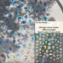 Hot Stamping Laser Shell Conch Starfish Pearl Whale Coral Dolphin Summer Beach Sea Wave Jellyfish Bubble Nail Art Stickers Decal (ONLINE ORDER ONLY)