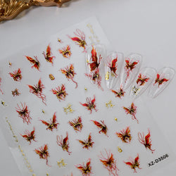 1pc Dark Red Butterfly Nail Art Stickers Retro Luxury Self Adhesive  Slider Holographic Glitter DIY 3D Nail Art Decal Decoration (ONLINE ORDER ONLY)