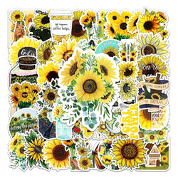 50Pcs Sunflower Cartoon Waterproof Vinyl Stickers for Skateboard Snowboard Decals (Online Order Only)