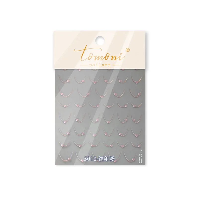 Mini Love Heart Arc Curved Line French Style Minimalist Colourful Self-adhesive Nail Art Decorations Stickers Manicure Decals (Online Order Only)