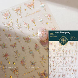 Butterfly Peach Blossom Flowers Lantern Star Tassel Pendant Gold Hot Stamping Self Adhesive Nail Art Stickers Manicure Decals (ONLINE ORDER ONLY)