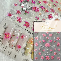 Charming Dreamy Shiny Jelly Blue Gradient Lily Flowers Rose Petal White Dot Chinese Colorful Nail Art Stickers Manicure Decals (ONLINE ORDER ONLY)