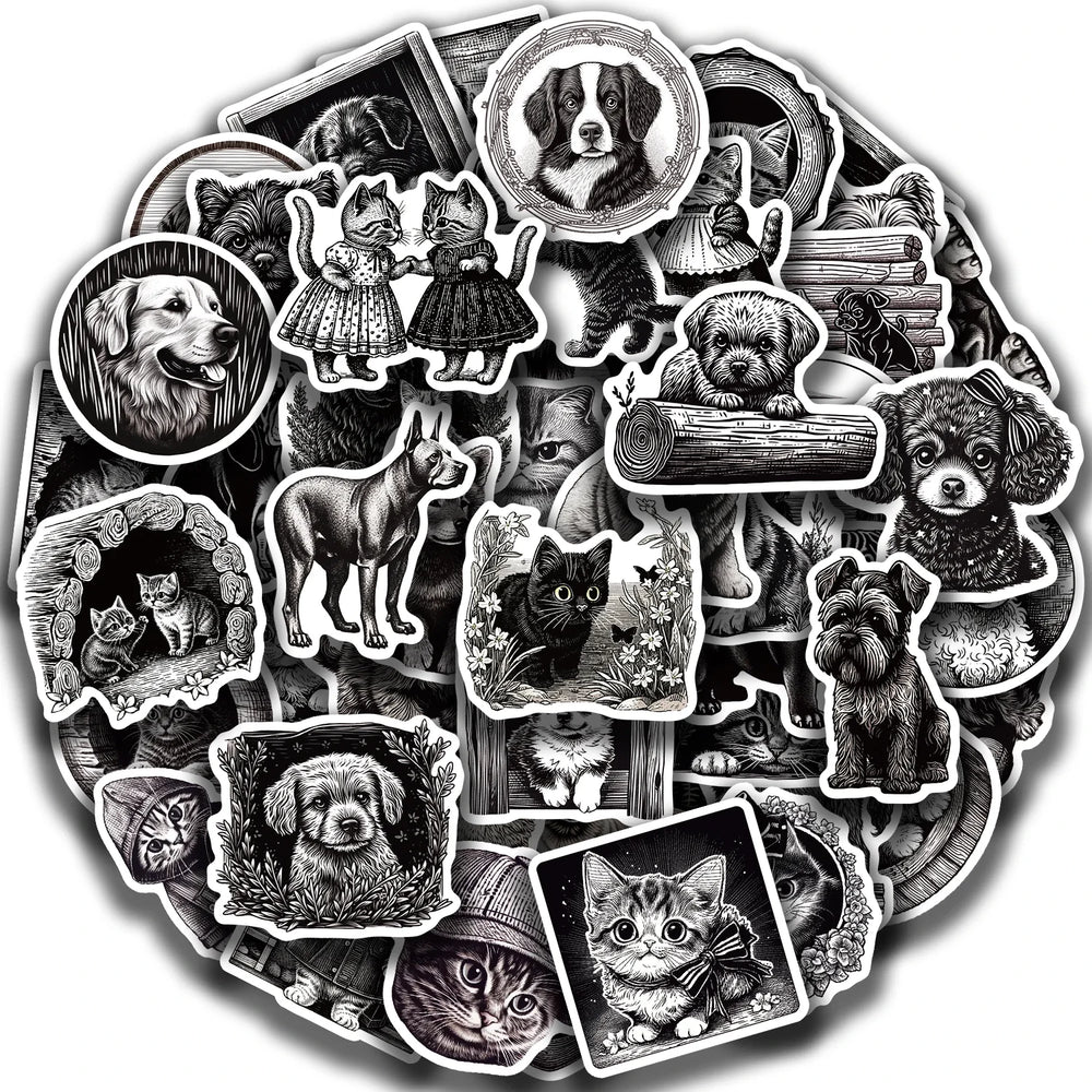50pcs Cartoon Mixed Animals Aesthetic Stickers Cute Cats Dogs Decals Notebook Phone Laptop Diary Decoration Sticker Kids Toy (ONLINE ORDER ONLY)