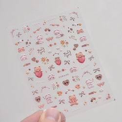 Charming Cherry's Cake Cute Bowknot Pink Blue Bear Flower Bouquet Strawberry Adhesive Nail Art Sticker Rhinestone Manicure Decal (Online Order Only)