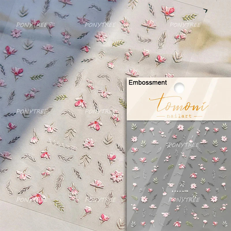 Wild Flower Oil Painting Small Variegated Daisy Peach Blossom Lavender Spring Petal Adhesive Nail Art Stickers Manicure Decals (Online Order Only)