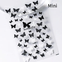 Flower Bowknot Butterfly Plant Leaf English Letter Rose Hand Drawn Embossed Relief Self Adhesive Nail Art Sticker Manicure Decal (ONLINE ORDER ONLY)