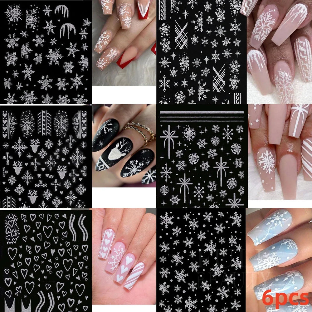 12pcs Cute Christmas Nail Decals Santa Claus Elk Penguin Snowman Cartoon Nail Stickers 3D Self-adhesive Sliders Manicure Decor * (Online Order Only)