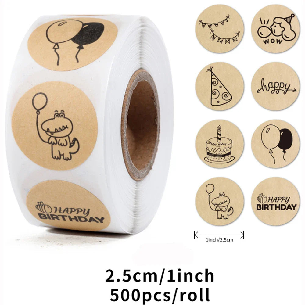 100-500Pcs Round Happy Birthday Sticker For Creativity Cute Stationery Labels Various Sticker Child For Scrapbooking (ONLINE ORDER ONLY)