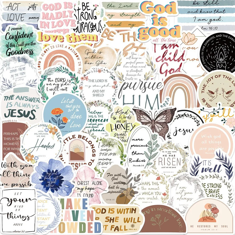 50pcs Christian Bible Stickers for Laptops, Water Bottles, Phones, Kids Toys (Online Order Only)