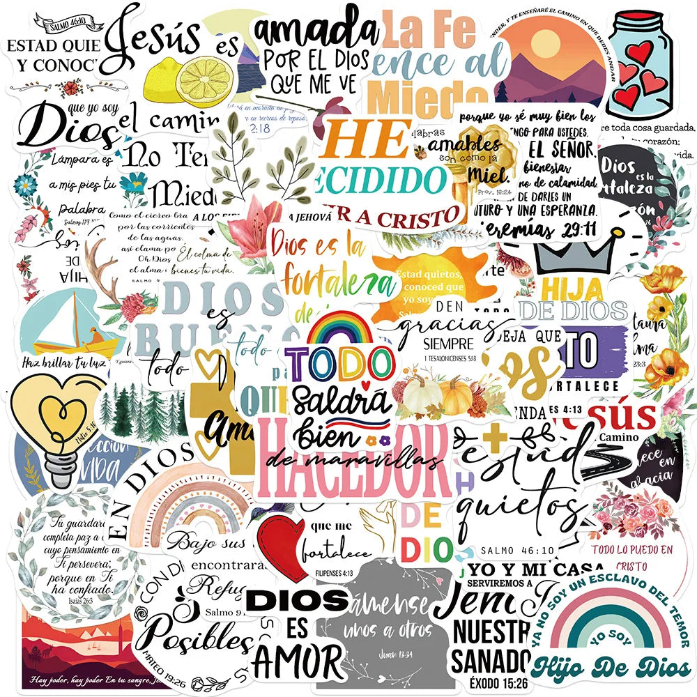 Spanish Bible Cartoon Stickers for Phone Laptop Luggage Skateboard Kids (Online Order Only)