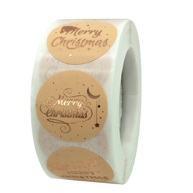 Gold Merry Christmas Stickers 100-500pcs Mail Stickers For Business Packaging, Bags, Boxes And Envelope Sealing Label Sticker (ONLINE ORDER ONLY)
