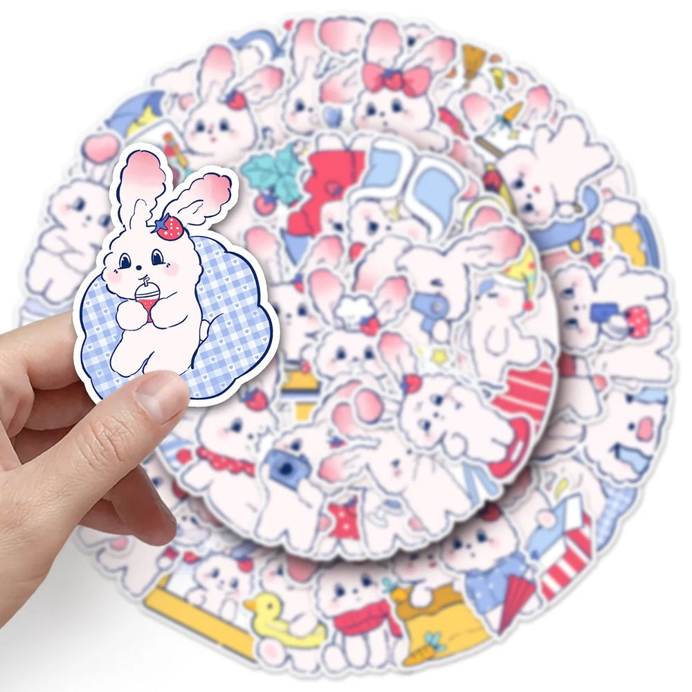 10/30/50PCS Strawberry Bunny Stickers Cute Animal Decals DIY Scrapbook Fridge Luggage Laptop Phone Guitar Bike Cartoon Sticker (Online Order Only)
