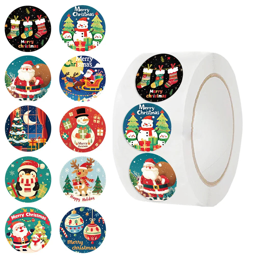 500PCS New Christmas Stickers Roll Small Children Stickers Cute Kawaii Cartoon Packaging Stickers Photocard Decor Lables for Kid (ONLINE ORDER ONLY)