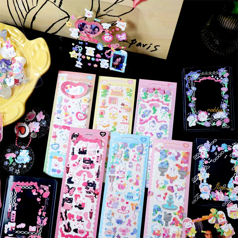 Cute Flower Animals Laser Sticker Korean INS Hand Account DIY Album Decoration Scrapbooking Stickers Kawaii Stationery (Online Order Only)