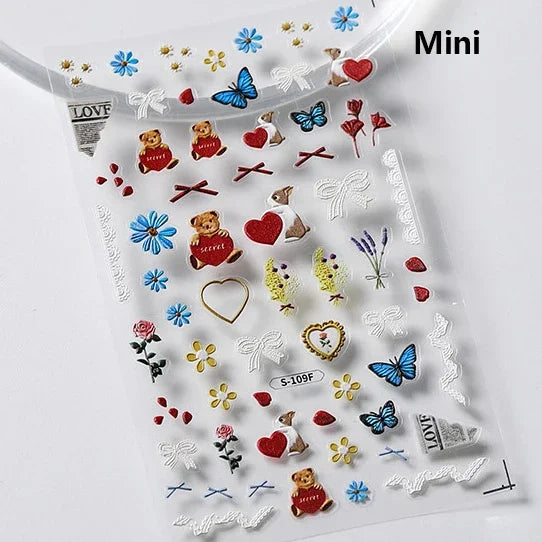 Bowknot Dog puppy Christmas Hat Strawberry Cake Food Coffee Cherry Love Heart Adhesive Nail Art Sticker Reliefs Manicure Decals (Online Order Only)