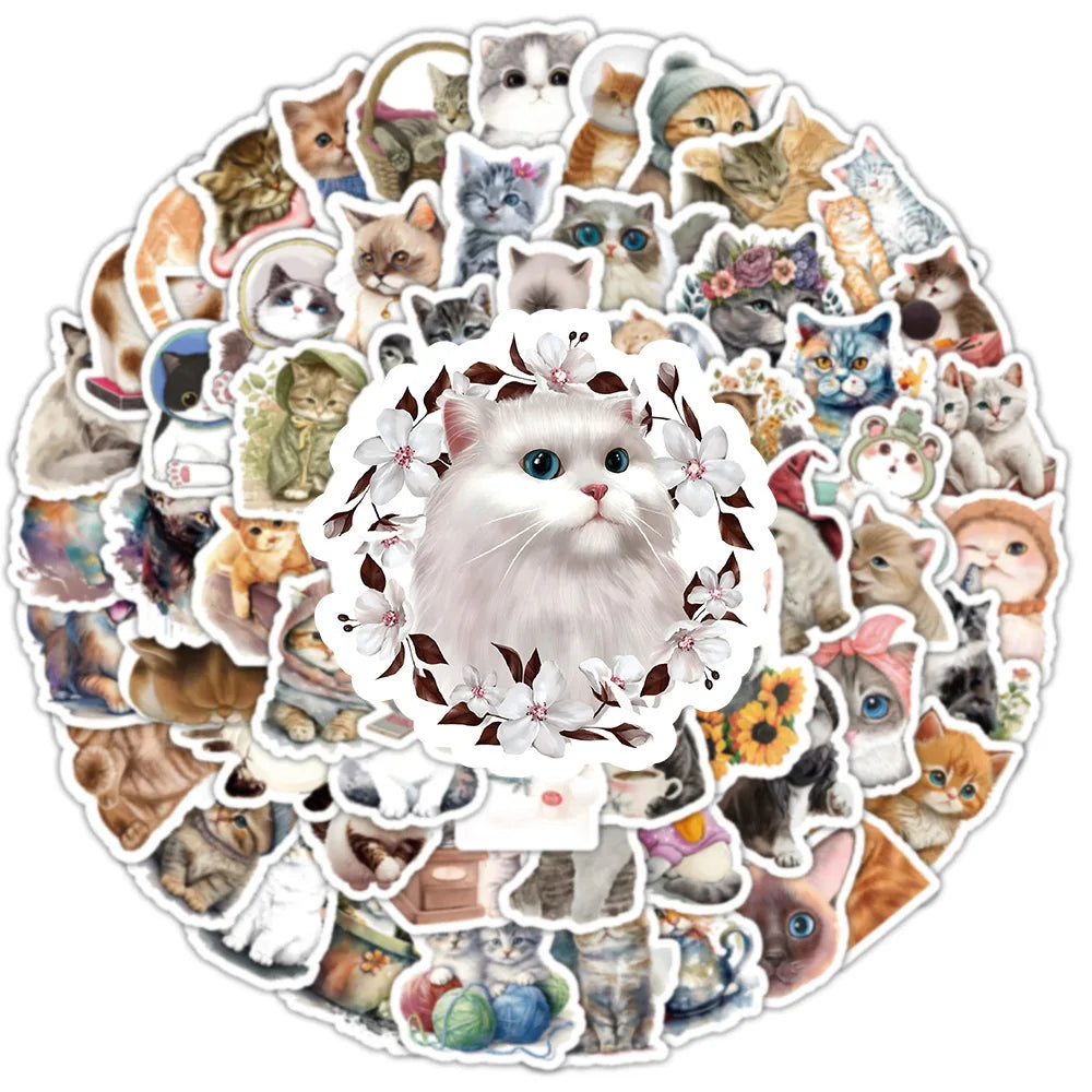 10/30/50/100PCS Cute Kawaii Cats Stickers Decoration Waterproof Skateboard Laptop Phone Notebook Luggage Bike Cartoon Decals Toy (ONLINE ORDER ONLY)