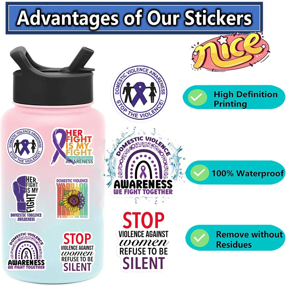 50Pcs Fight Domestic Violence Slogan Stickers Graffiti Personalized Decoration For Guitar Laptop Luggage DIY Waterproof Sticker (ONLINE ORDER ONLY)