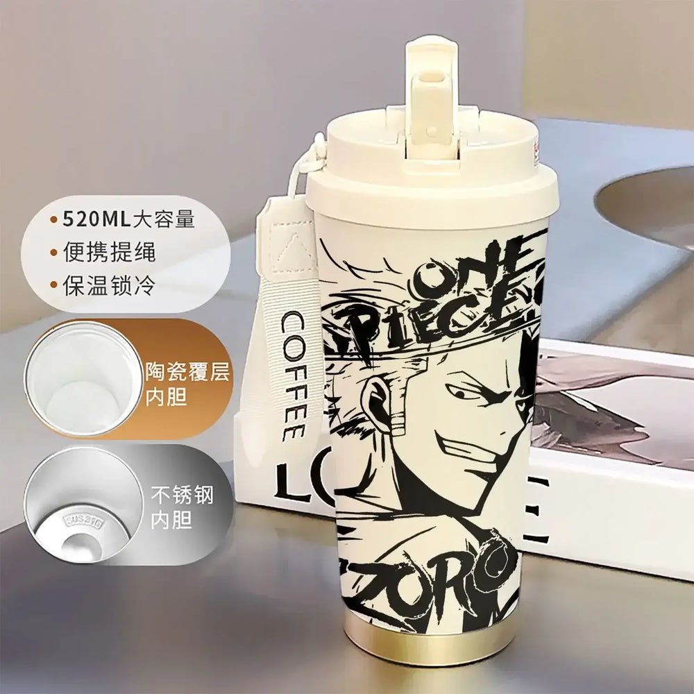 One Piece Thermos Cup: 520ML Luffy & Zoro Anime Straw Mug (ONLINE ORDER ONLY)