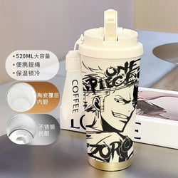 One Piece Thermos Cup: 520ML Luffy & Zoro Anime Straw Mug (ONLINE ORDER ONLY)