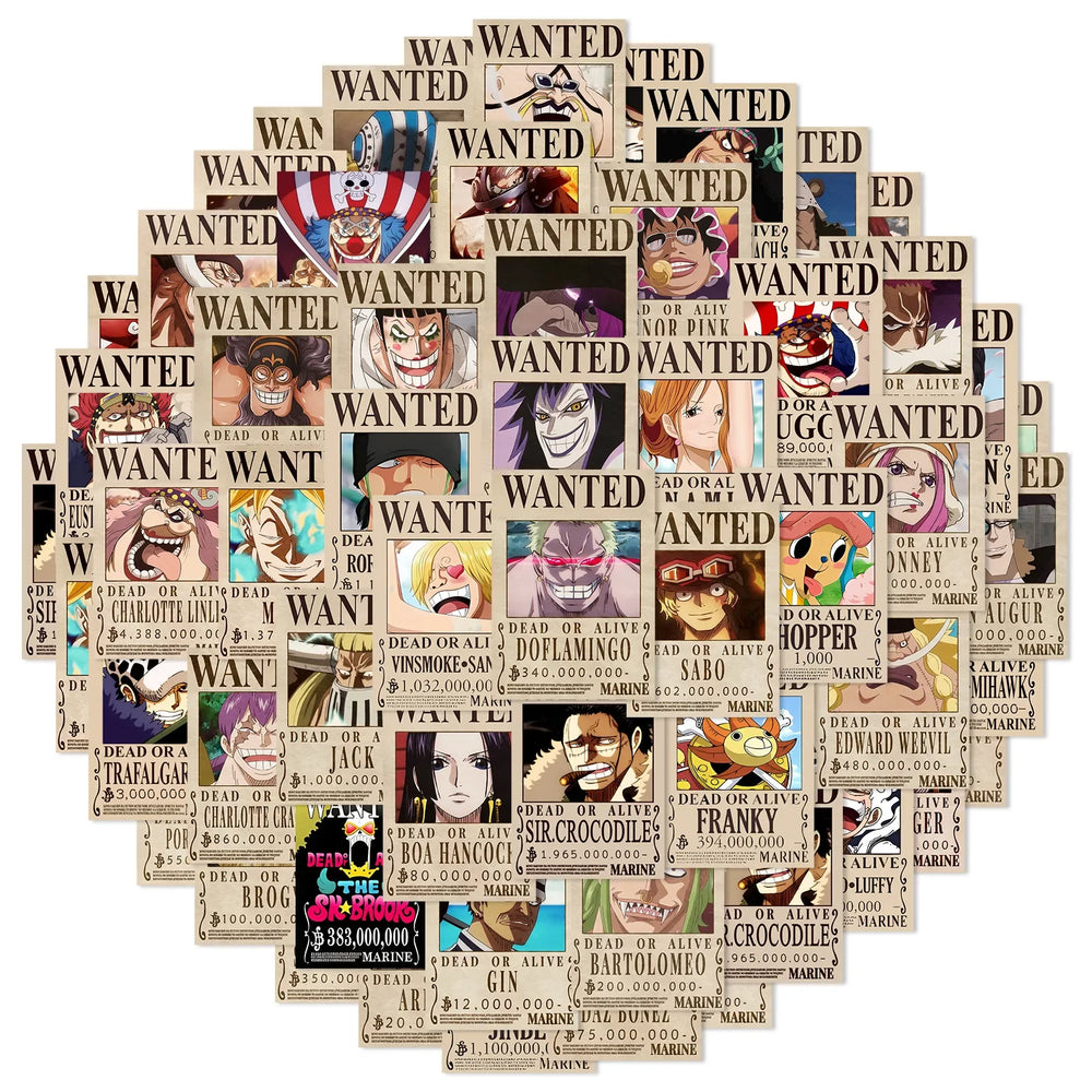 One Piece Wanted Posters Stickers: 50pcs Cool Anime Decals (ONLINE ORDER ONLY)