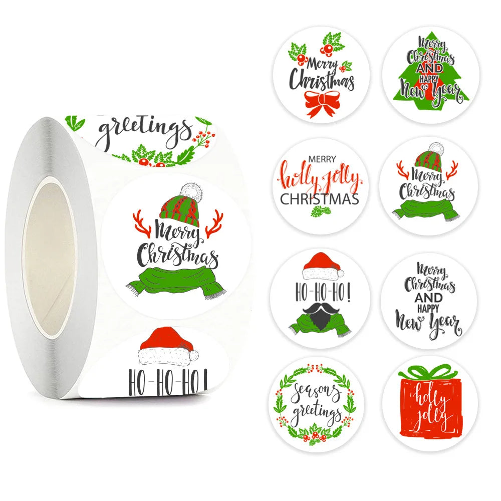 100-500pcs Christmas Gift Decorative Stickers 1 Inch Round Thank You Labels Handmade Candy Biscuits Packaging Christmas Sticker (ONLINE ORDER ONLY)