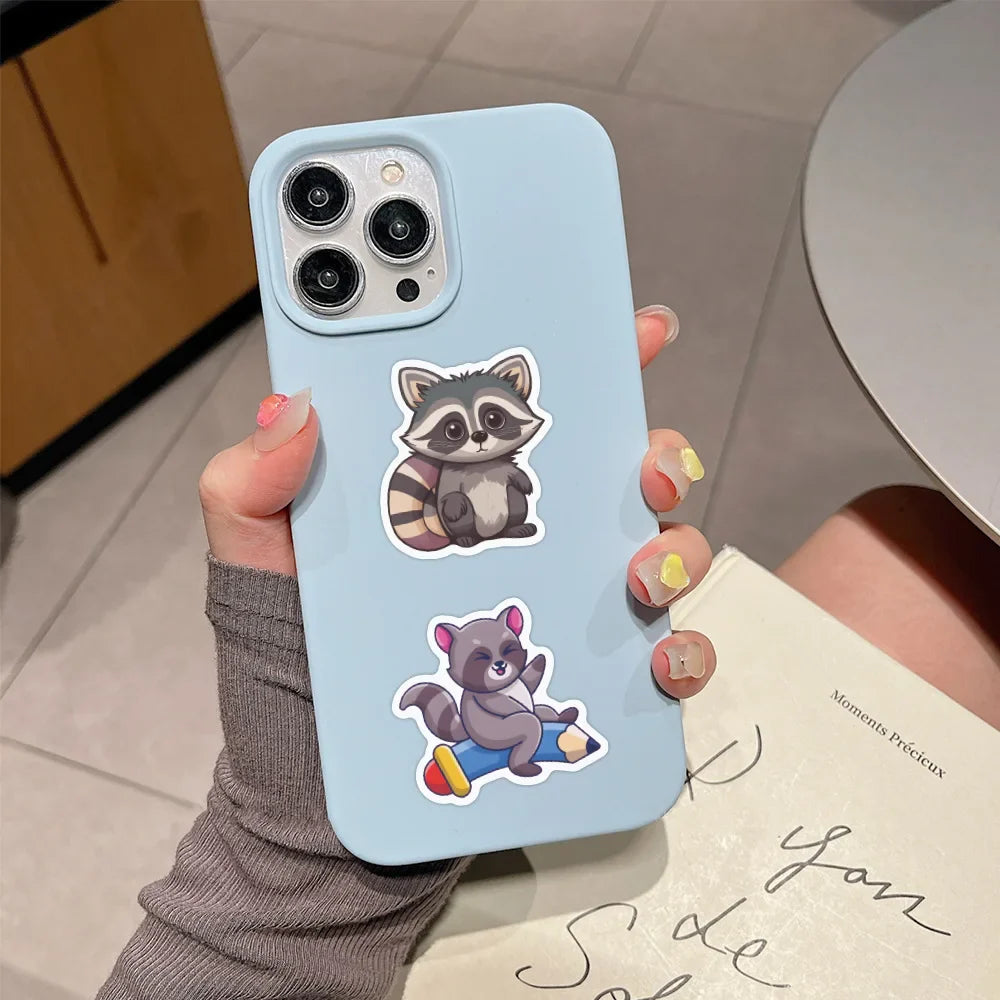 10/30/60PCS Kawaii Raccoon Stickers Cartoon Graffiti Cute Animal Decals DIY Ornament Car Bike Guitar Diary Scrapbook Kids Toy (ONLINE ORDER ONLY)