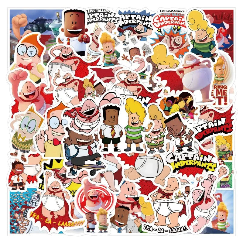 55pcs Captain Underpants Stickers for Laptop, Phone, Car, Scooter, Suitcase, Refrigerator (Online Order Only)