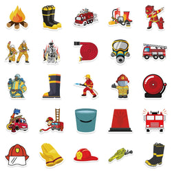10/52Pcs Cartoon Red Firefighter Waterproof Cool Stickers for Scrapbook Skateboard Snowboard Laptop Luggage Bicycle Kids Toys (ONLINE ORDER ONLY)