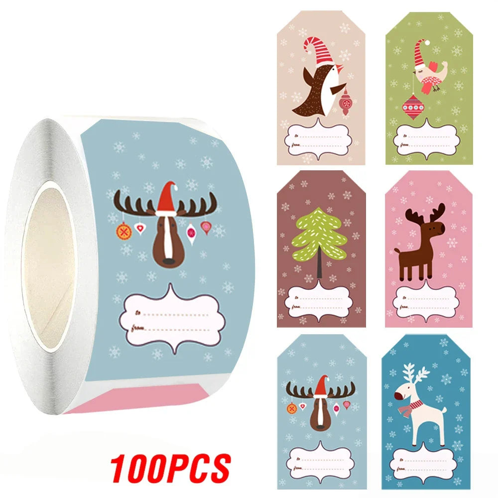 50-250pcs New Merry Christmas Stickers Rectangle Christmas Gift Box Decor Seal Sticker Cute Santa Stickers Stationery (ONLINE ORDER ONLY)