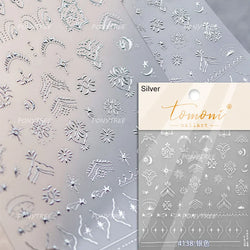 Pink Blue Yellow Embroidery Totems Geometric Floral Pattern Flower 5D Embossed Nail Art Stickers Bohemian Style Manicure Decals (ONLINE ORDER ONLY)