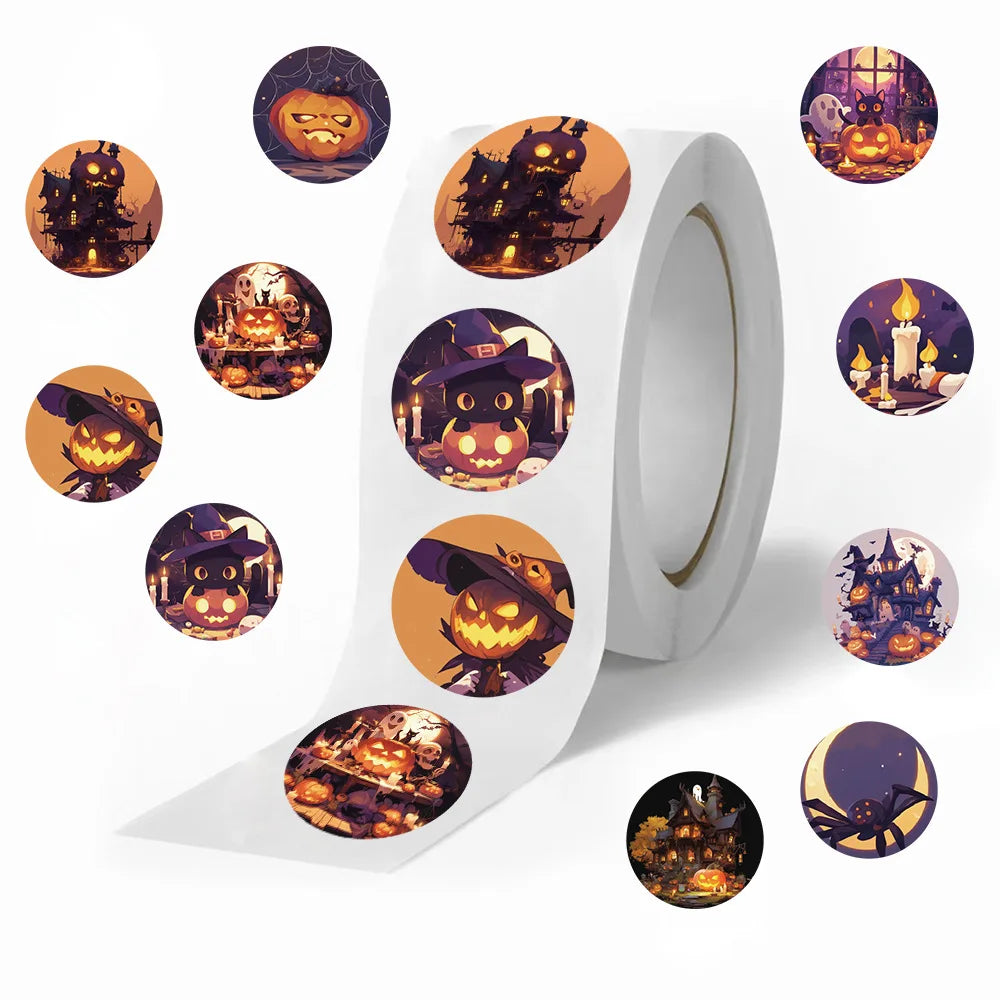 500pcs/roll Halloween Cartoon Graffiti Sticker DIY Guitar Laptop Notebook Suitcase Cup Waterproof Sticker Kids Toy Gift (Online Order Only)