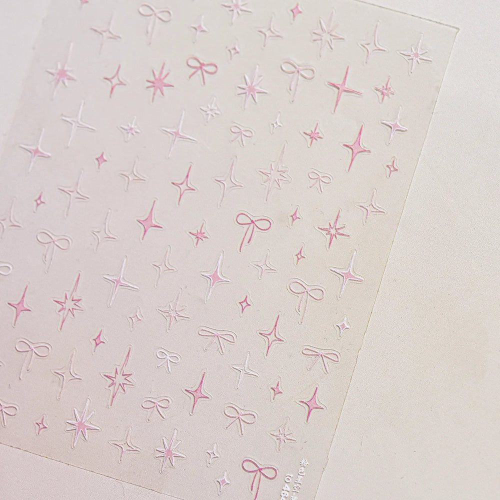 Pink Blue Bowknot Star Lace Round Dot Starburst Spot Leopard Print 3D Self Adhesive Nail Art Decorations Sticker Manicure Decals (ONLINE ORDER ONLY)