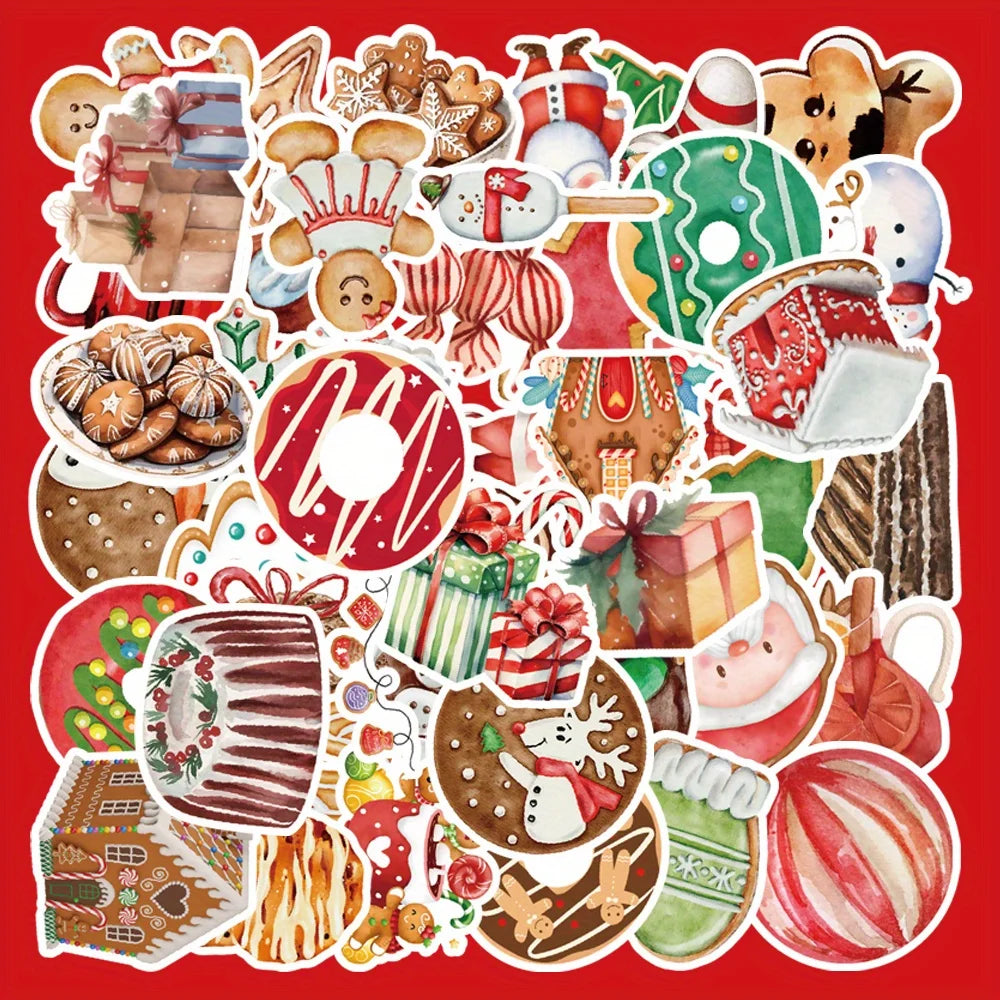 50pcs Christmas Food Graffiti Stickers for Helmet, Wall, DIY Decoration Wholesale (Online Order Only)