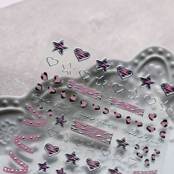 Punk Pink Leopard Print Love Heart Stars Bowknot Cool Girl 5D Self Adhesive Nail Art Stickers Ribbon Manicure Decals Wholesale (ONLINE ORDER ONLY)