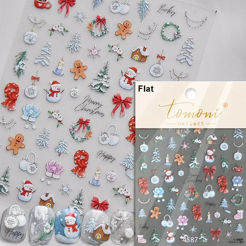 Dressy Embossment Colorful Gradient Snowflakes Laser Silver Christmas Tree Winter Bowknot Santa Nail Art Stickers Manicure Decal (Online Order Only)
