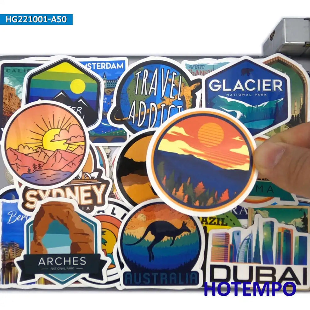 50Pieces World Journey Outdoor Adventure Camping Climbing Hiking Travel Stickers for Car Motorcycle Luggage Phone Laptop Sticker (Online Order Only)