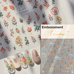 Autumn Fall Maple Leaves Ginkgo Leaf Osmanthus Chrysanthemums Rabbit Bunny Plant Flower Relief Nail Art Sticker Decoration Decal (ONLINE ORDER ONLY)