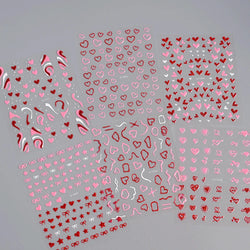1Pc Red Pink White Heart Bow Nail Art Stickers with Glitter Sequins 5D Self Adhesive Nail Decorations Slider Decals DIY Manicure (ONLINE ORDER ONLY)