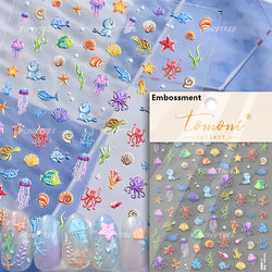 Infauna Jellyfish Conch Shell Starfish Octopus Coral Polypite Wishing Bottle Sea Self Adhesive Nail Art Stickers Manicure Decals (ONLINE ORDER ONLY)