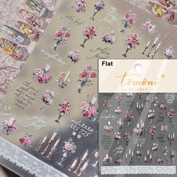 Romantic Candle Holder Lace Rambler Rose Pink Flower Bowknot Candlestick Ribbon Adhesive Nail Art Stickers Shiny Manicure Decals (ONLINE ORDER ONLY)