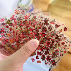 30Pcs/Set Red Golden 3D Nail Art Sticker Hot Stamping Hollow Decals Mixed Designs Adhesive Flower Nail Tips Letter Butterfly Set (Online Order Only)