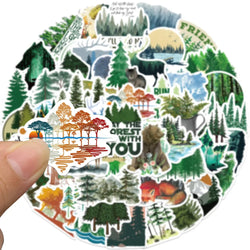 50Pcs Natural Green Forest Animal Stickers Graffiti Skateboard Suitcase Fridge Motorcycle Bike Cartoon Decals DIY Kids Toy (Online Order Only)