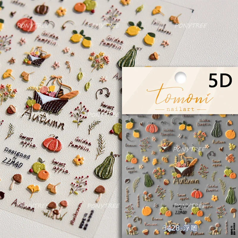 Toast Butter Brioche Bread Dim Sum Cookie Cherry Pudding Food Fork Doughnut Relief Adhesive Nail Art Stickers Manicure Decals (ONLINE ORDER ONLY)