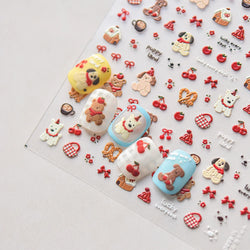 Cute Bowknot Dog Puppy Bear Strawberry Cake Fruit Juice Coffee Desserts Corgi Cherry Adhesive Nail Art Stickers Manicure Decals (ONLINE ORDER ONLY)