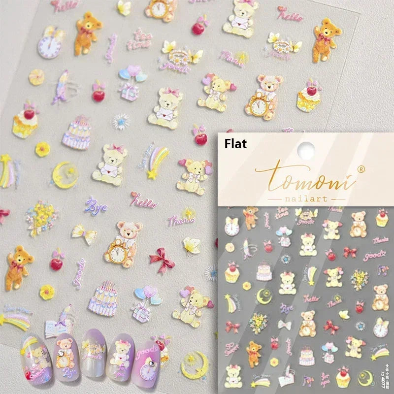 Bowknot Dog puppy Christmas Hat Strawberry Cake Food Coffee Cherry Love Heart Adhesive Nail Art Sticker Reliefs Manicure Decals (Online Order Only)
