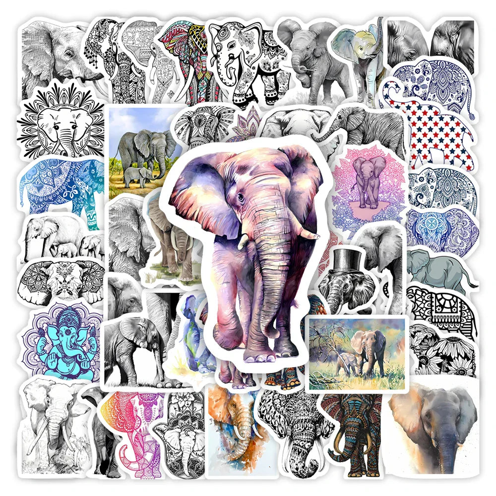 Elephant Illustration Art Stickers Aesthetic DIY Toys Gift Decorative Decal for Scrapbook Laptop Phone Luggage Bottle Waterproof (ONLINE ORDER ONLY)