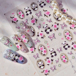 Panda Bamboo Butterfly Pattern Totem Figure Peony Flower Love Heart Adhesive Nail Art Stickers Embroidery Pearl Manicure Decals (ONLINE ORDER ONLY)