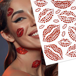 1PC Sexy Red Lips Rhinestone Iron-On Patches Waterproof Body Art Temporary Tattoo for Men Women Long Lasting Neck Funny Couple * (ONLINE ORDER ONLY)