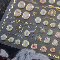 Hot Stamping Jelly All Tulips Garden Flower Bowknot Wave Lace Line Golden and Radiant Adhesive Nail Art Stickers Manicure Decals (ONLINE ORDER ONLY)